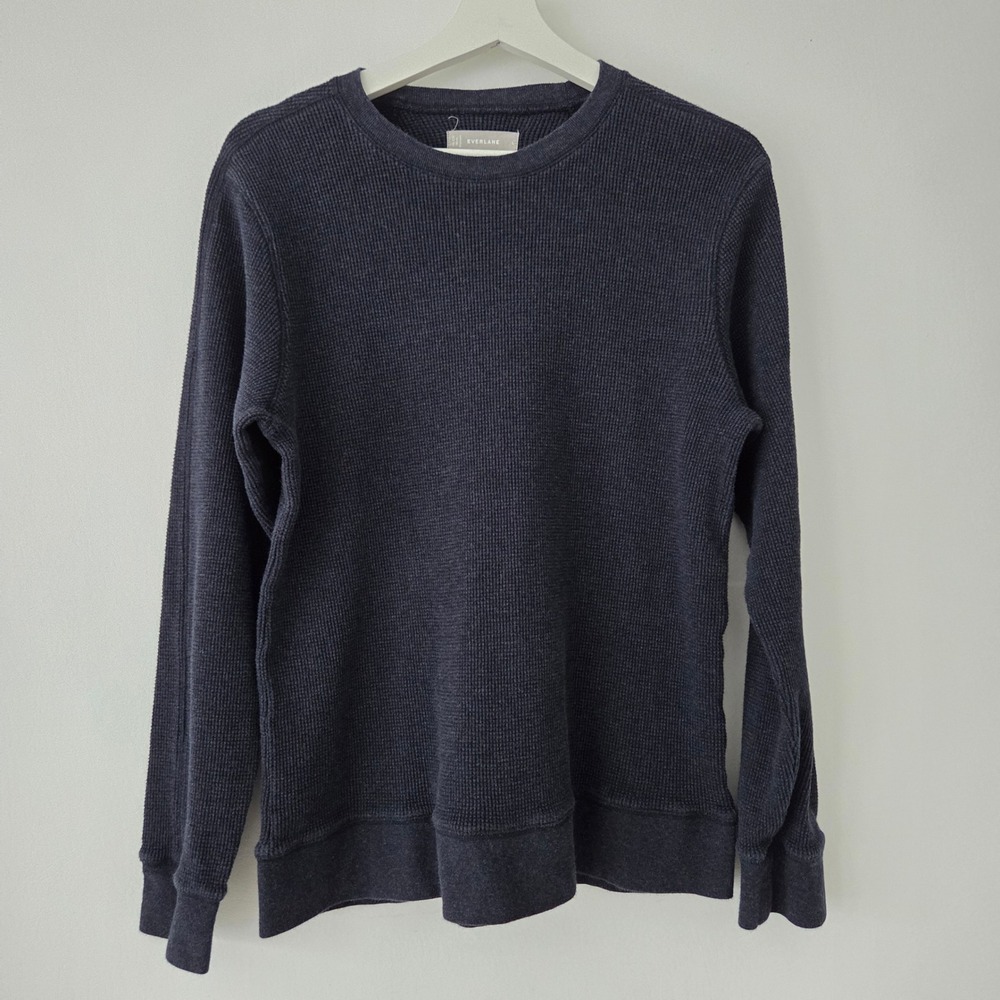 Everlane Mens Dark Gray Waffle Knit Long Sleeve Crewneck Shirt Size‎ L